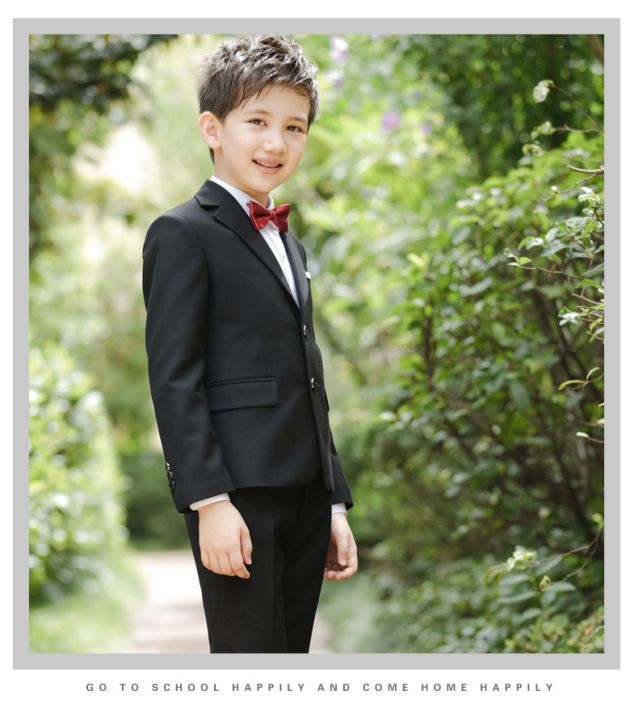 เสื้อสูทเด็กผู้ชายเข้ารูปสีดำสำหรับงานแต่งงาน-เสื้อสูทแบบเป็นทางการเสื้อผ้าสำหรับเด็กผู้ชายเสื้อสูทลายดอกไม้ปี2019