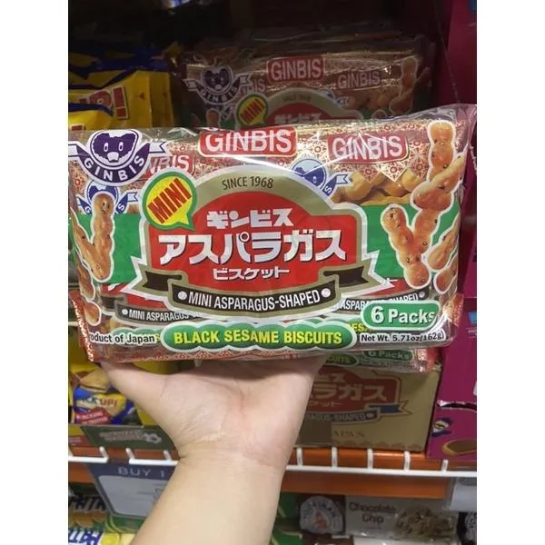 Ginbis Mini Asparagus Black Sesame Biscuit 162g Biscuits foods grocery snacks biscuits Biscuits