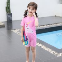 Kids Swimsuit Pink Unicorn Girls Baby One Piece Sunscreen Swimwear with Cap