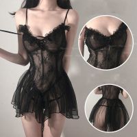 《Be love shop》Sexy Lingerie Black Lace Short Nightdress Women Perspective Underwear Suspender Slim Dress Lolita Exotic Costume For Sex 18 Suit