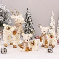 Reindeer Dolls Christmas Decoration Cute White Elk Plush Doll Navidad Figurines New Year Gift Home Desktop Christmas Ornament