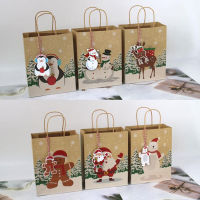 Pnate 6Pcs Christmas Gift Bags Santa Kraft Paper Bag with Handle Christmas Decor