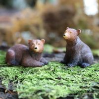 Set of 2pcs Fairy Garden Bear Figurines Resin Real Tiny Micro Forest Animal Miniature Brown Bear Terrarium Bonsai Decoration