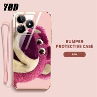 เคสโทรศัพท์การ์ตูนหมีสตรอเบอร์รี่ YBD สำหรับ OPPO Realme C53 Realme Narzo N53 Realme C35 C31 4G Realme Narzo 50A Prime 4G มันวาวป้องกันการแตกฝาหลัง TPU นุ่ม (ฟรีสายคล้อง)