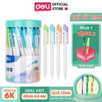 DELI - Hộp 50 bút bi mực xanh ngòi 0.7 mm - viết trơn, mực đều - bút bi bấm -  EQ03236/EQ03336