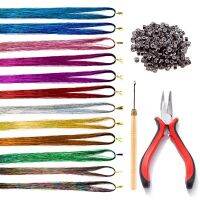 47 Inches Tinsel Hair Extensions Kit with Tool 12 Mixed Colors 2400 Strands Glitter Sparkle Shiny Hairs Braider for Women Girls