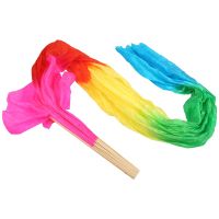 Colorful Belly Dance Dancing Silk Bamboo Long Fans Veils For Folk Dance 1.8m