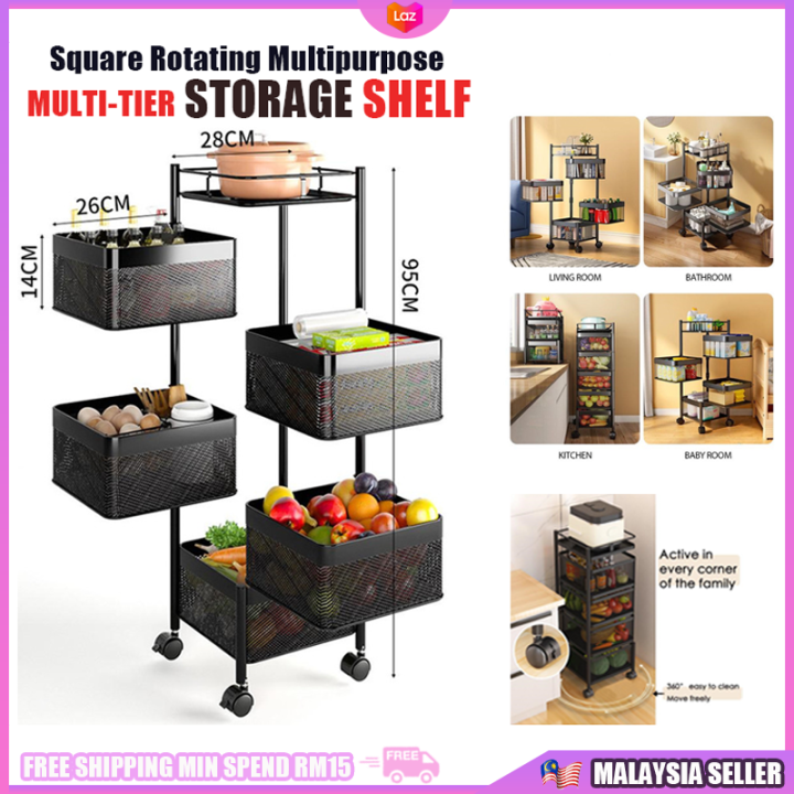 6 LAYERS Stainless Steel Rak Dapur Kitchen Rotating Rack Vegetable