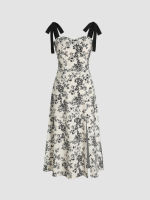 Cider Floral Knotted Split Midi Dress