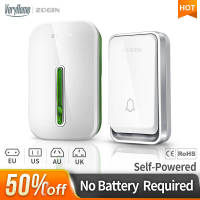 ZOGIN Self Powered Waterproof Wireless Doorbell Night Light No Battery EU Plug Home Cordless Door Bell 1 2 Button 1 2 Receiver