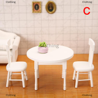 Clothing mother and baby 1/12 dollhouse Miniature Furniture เก้าอี้โต๊ะอาหารไม้สีขาวของเล่นรุ่น