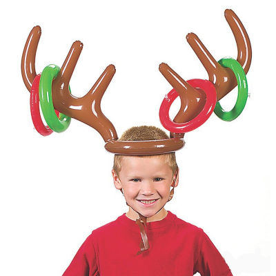 【cw】Christmas Game Inflatable Santa Funny Reindeer Antler Hat Ring Toss Christmas kids Gift New Year Christmas Outdoor Inflated toys