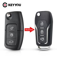 KEYYOU เคส Kunci Remote Mobil พับได้ดัดแปลงได้ปลอกสำหรับ Ford Mondeo โฟกัสเฟียสต้า C Max Galaxy Fob 3 BT