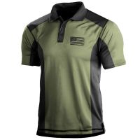 Mens Outdoor Flag Tactical Movement Color Matching Polo Collar T-shirt Mens Clothing