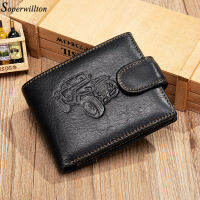 New Men Genuine Leather Wallet Purse Holder Vintage Business Short 2 fold Embossing Wallet Male Zipper Coin Hasp Purse Money Bag