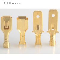 【DT】 hot  50/100/200/500 Pcs 6.3mm Crimp Golden Terminal Male Female Spade Connector Crimping Terminals