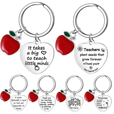Little Holiday Pendant Be Grateful To Ones Teacher Stainless Steel Keychain Thank You Gift Laser Carved Heart-shaped Keyring