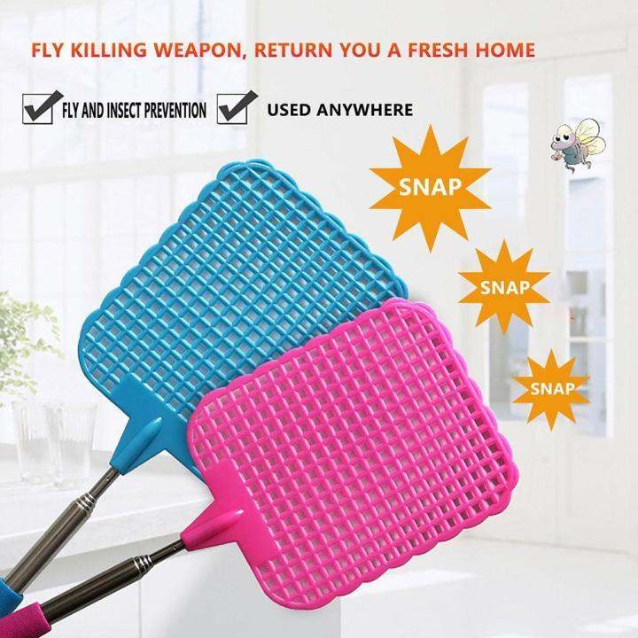 Retractable Plastic Fly Swatter Stainless Steel Lever G6E3 Lazada.co.th
