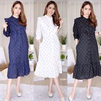 ส่งไว 1-2วันถึง 003324  Dressทรงโอเวอร์ไซส์ Polka dot แต่งระบาย