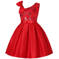 Girl Flower Sequins Christmas Dress for Kids Birthday Princess Party Clothing Toddler Infant Bow Children Dress for Girl Clothes