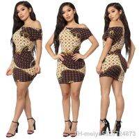 【hot】❏✙♟  2019 fashion new print dress nightclub short ladies chain casual