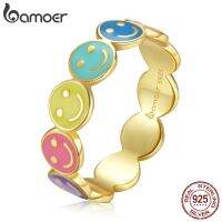 Bamoer 925 silver Finger Ring Colorful smiling face style fashion jewellery Gifts For Women BSR220-6