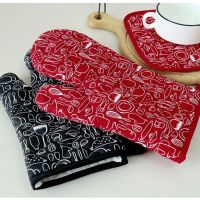 Kitchen Microwave Heat Insulation Glove Oven Mitts Cotton Pot Holders Red Black Nordic Non-slip Pad BBQ Baking Cooking Tools