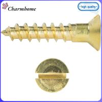 CHARMHOME ฮาร์ดแวร์ รัด แตะ เจาะตนเอง ทองเหลือง หัวแบน Slotted สกรูไม้