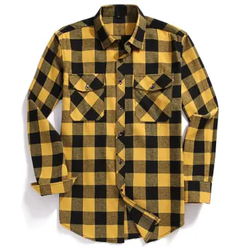 YUNY Men Turn Down Collar Long Sleeve Plaid Casual Relaxed-Fit Flannel Shirt AS12 S 