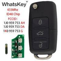 Whatskey ชิป Id48กุญแจรีโมต433Mhz สำหรับ Volkswagen Vw 1j0959753ah 1ko959753g 1j0959753da Beetle Passat B5เสื้อโปโลสำหรับเล่นกอล์ฟ