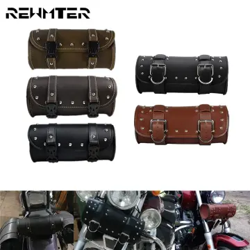 Universal Leather Motorcycle Tool Bag Fork Handlebar Saddlebag Roll Barrel  Pouch