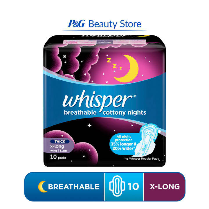 Whisper Cottony Soft Sanitary Napkin with Wings (10 pads) [Extra Long