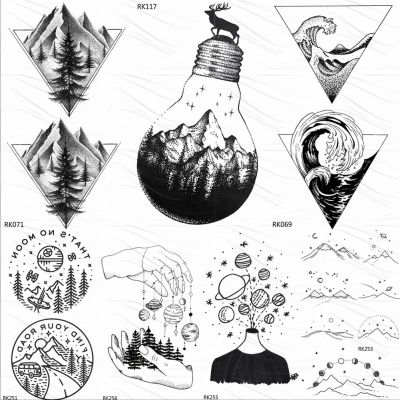 hot！【DT】☽  OMMGO Bulb Glass Mountain Temporary Tattoos Sticker Custom Arm Small Fake Tatoos