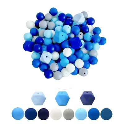 15mm Blue Silicone Beads Bulk for Keychain Making - 95 Silicone Craft Beads Faceted Geometric Polygon Beads DIY Kit