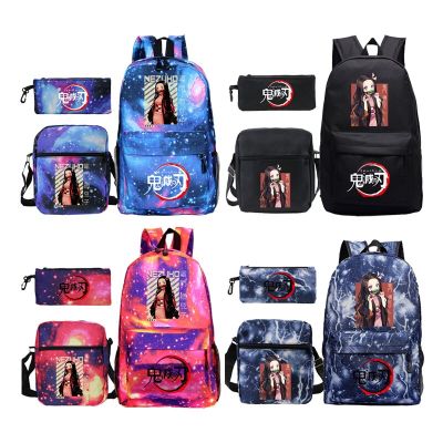 Anime Demon Slayer Kamado Nezuko Backpack Boys Girls Travel Bag Student School Bags 3 PCS/Set Mochila Mens Womens Backpacks Gift