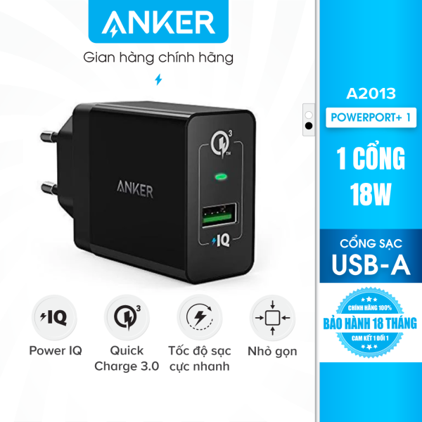 Sạc Anker PowerPort+ 1 cổng Quick Charge 3.0 có PowerIQ 18W – A2013