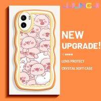 Jjlingji เคสสำหรับ VIVO Y15s Y15a เคส Y01การ์ตูนซุกซนสีชมพูหมูมีขอบเป็นคลื่นเคสโทรศัพท์ลวดลายขอบซิลิโคนเหลวแบบดั้งเดิมเคสตัวปกป้องกล้องถ่ายรูปเลนส์คลุมทั้งหมดเคสฝาหลังกรอบเคสนิ่ม