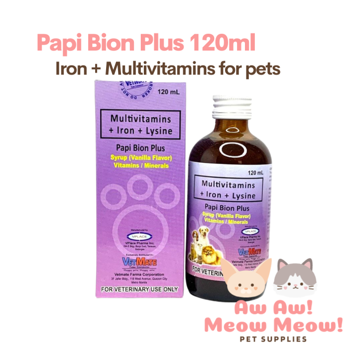 Iron Multivitamins Papi Bion Plus 120ml for Dogs Cats Pampasigla Anemia