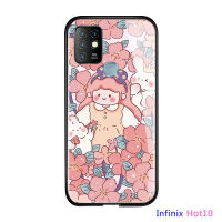 พร้อมเคสโทรศัพท์สำหรับ Infinix Hot 10 Play/Hot 10 // 10I ร้อน/X682B/X682C X688C ดอกไม้สุดหรูเด็กผู้หญิงกันกระแทกเคสมันวาวหลังกระจกเทมเปอร์เคสใหม่