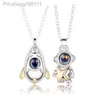 2pc Couple Pendant Necklace Stitching Spaceman 100 Language I Love You Projection Magnetic Necklace For Women Men Choker Jewelr