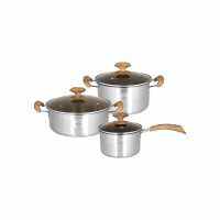 NAMIKO - ชุดหม้อสเตนเลสหูจับลายไม้ 3 ชิ้น  KWS3001 - Silver / Silver Stainless steel pot set with wood handle KWS3001 3 pieces [# KITCHEN - เครื่องครัว ] [# ชุดเครื่องครัว  ของใช้ในครัวเรือน การจัดโต๊ะอาหาร mall lazada ลาซาด้า central online ]