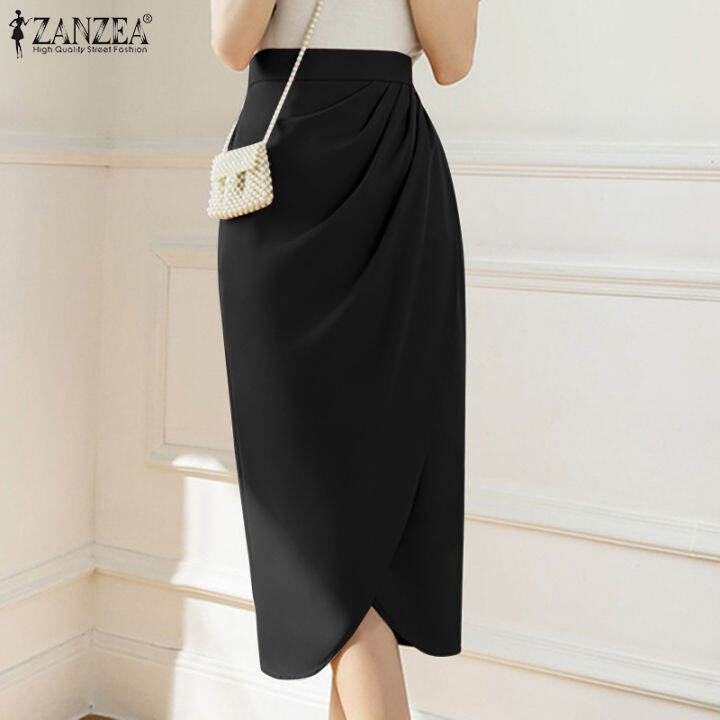 จัดส่งฟรี-fancystyle-zanzea-แฟชั่นสไตล์เกาหลีสำหรับผู้หญิง-กระโปรงพลีทข้างเอวสูงไม่สม่ำเสมอกระโปรงทำงานโอเวอร์สเกิร์ตชุดมิดิ-8