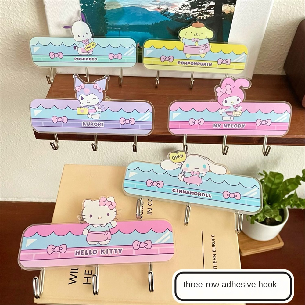 Mata pentarian✨ 巴鲁✨ Sanrio akrilik pelekat ding tiga cawangan cankuk Kawaii Mylody Kuromi Punch free No Trace Kitchen Wall Hanger bilik mandi dapur bekalan cankuk akesori hiasan rumah