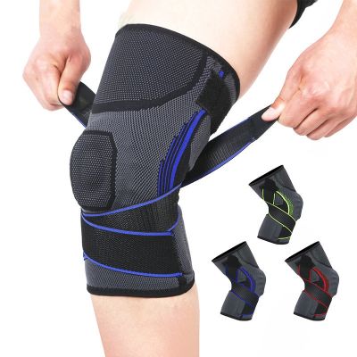 Sport safety silicone spring pressure Knee Wraps knit Straps knee pads support bandage breathable Compression Elastic Cross pads