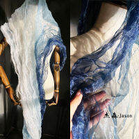 Blue Coastline Gradient Organza Original จีบพิมพ์ผ้าเสื้อผ้า Designer ผ้า