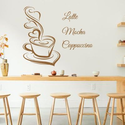 [24 Home Accessories] Art Design Coffee Wall Decals Latte Mocha Cappuccino Coffee Cup With Love Kitchen Interior Mural Vinyl Stickers Cafe In Shop