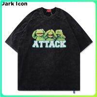 เสื้อยืดfashionDark Icon Frog Attack Oversize Mens T-shirt Short Sleeve Summer Short Sleeved Tshirts for Man Streetwear  NHAT