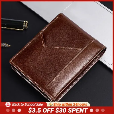 Genuine Leather Men Wallets Brand Luxury RFID Bifold Wallet Vintage Designer Purse Business Card Holder Short Soft Pocket Wallet