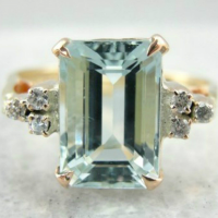 Classical Style 14K Golden Antique Aquamarine Engagement Engagement Princess Ring Love Diamond Ring Size 5-11