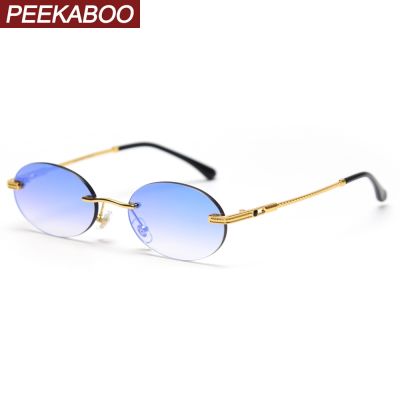 Peekaboo retro oval sunglasses rimless man blue mirror gold metal male glasses round frameless women high quality gift items